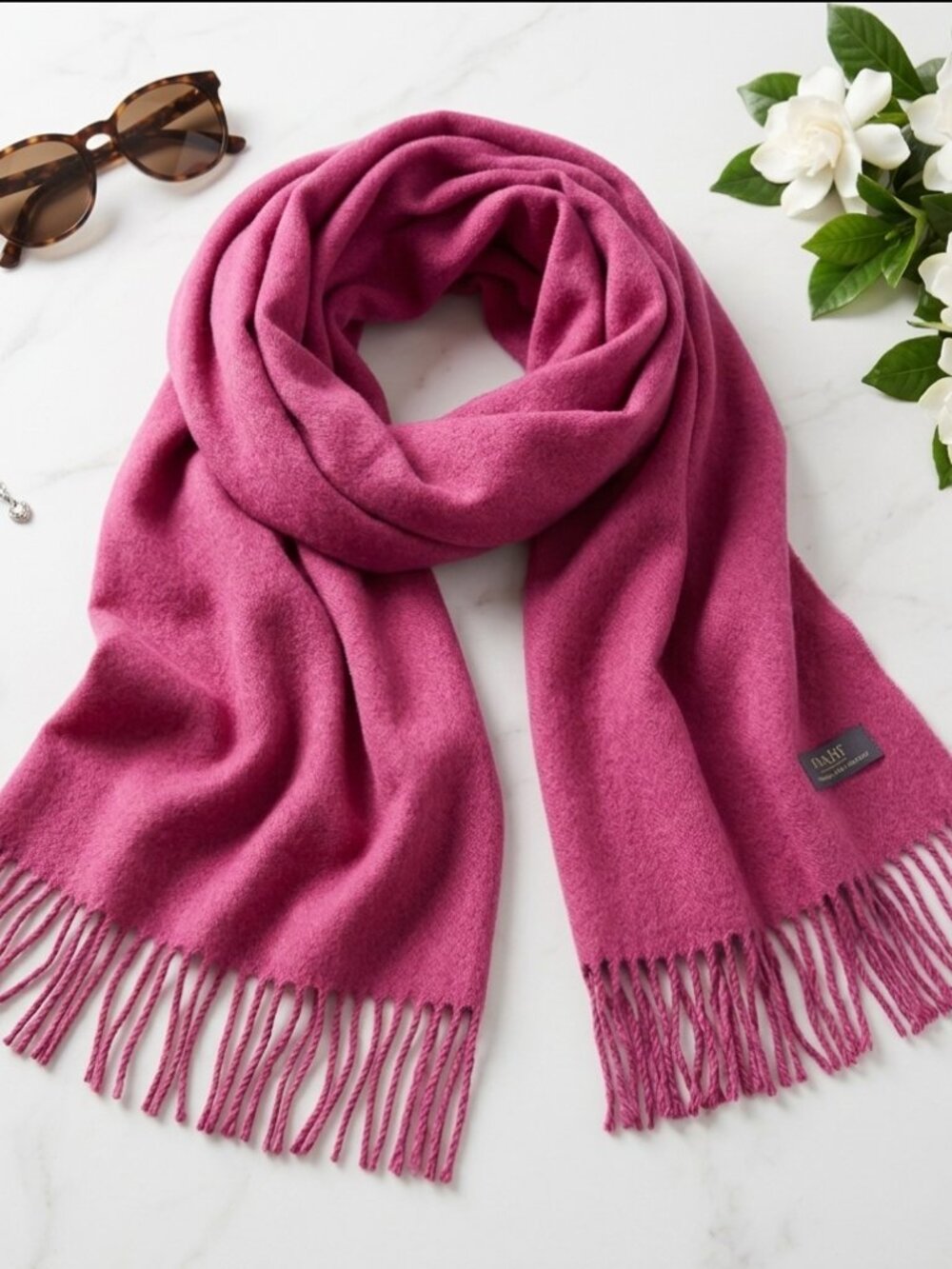 GOBI 100% Mongolian Cashmere Scarf Berry Fuchsia Pink Fringe Winter Scarf